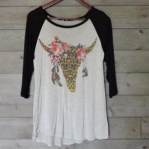 Lovely Souls Floral Cow Skull top medium